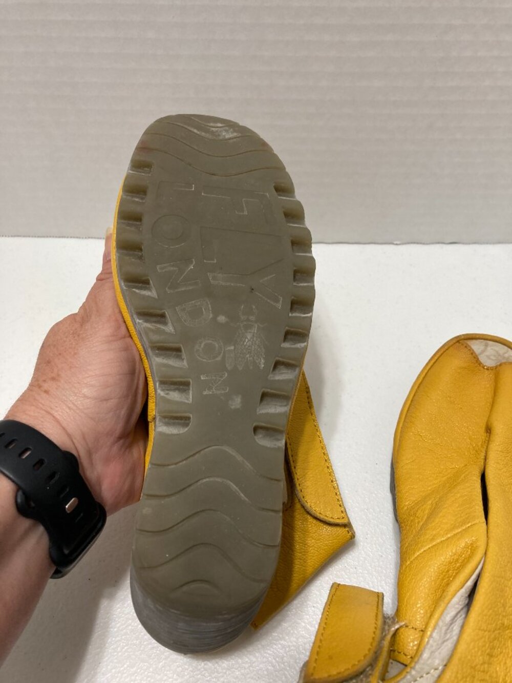 Fly London Yala Wedge Sandals Yellow Leather Peep Toe Ankle Strap Size 36 - Picture 10 of 14